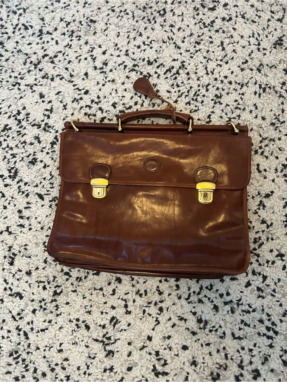 Brown Leather Briefcase with Gold Hardware